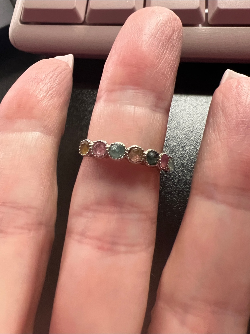 Multi-Stone tourmaline Stackable Ring - Silver